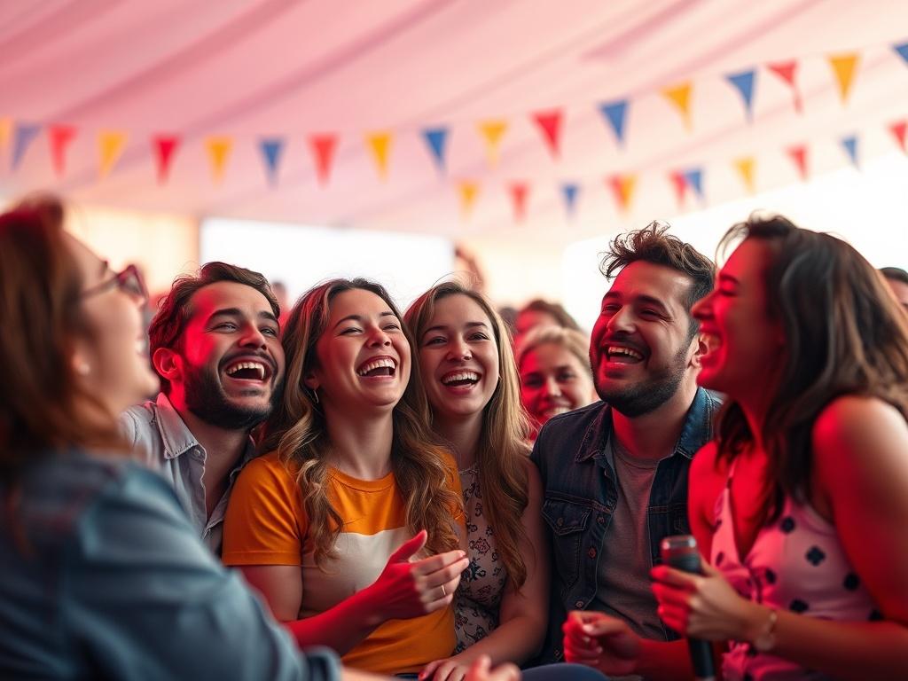 A high resolution image of a group of friends laughing