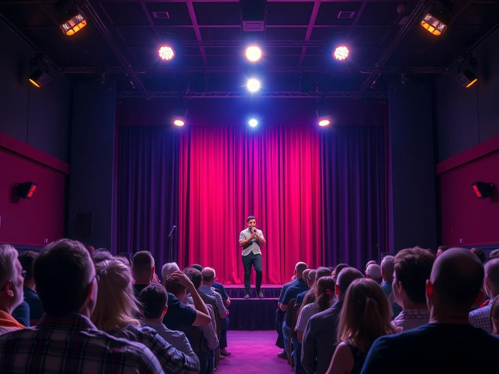 A vibrant, high resolution image of a stand up comedy