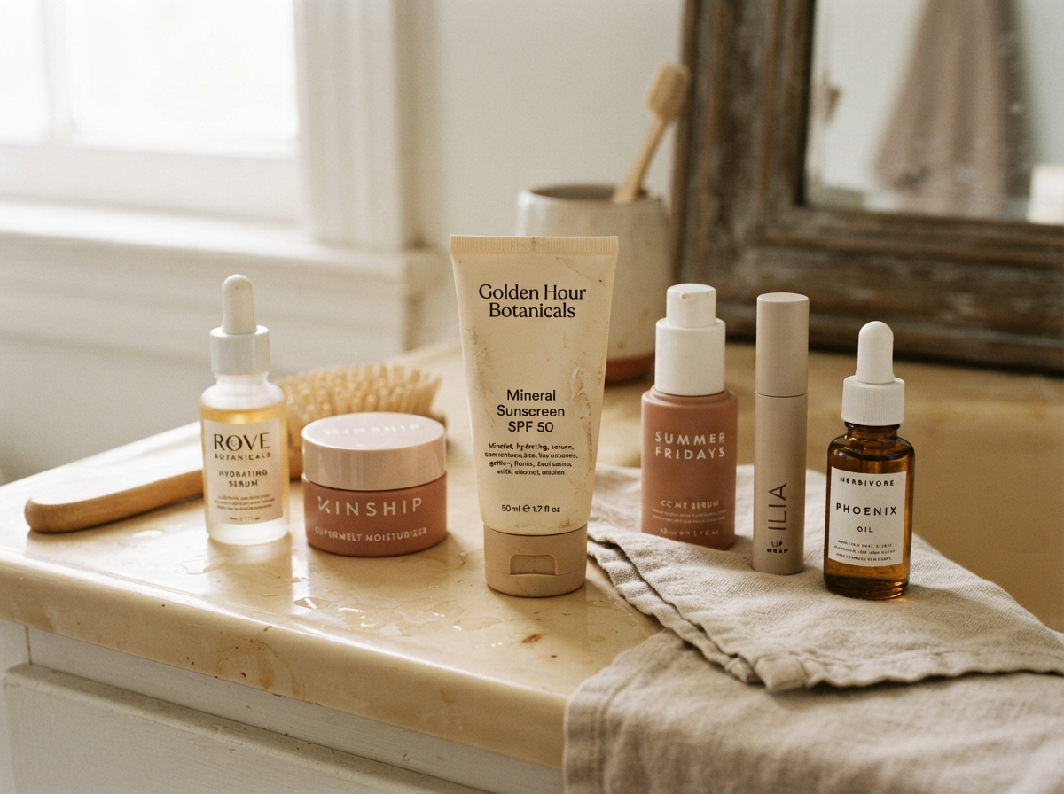 Mineral sunscreen tube in a laid-out morning routine