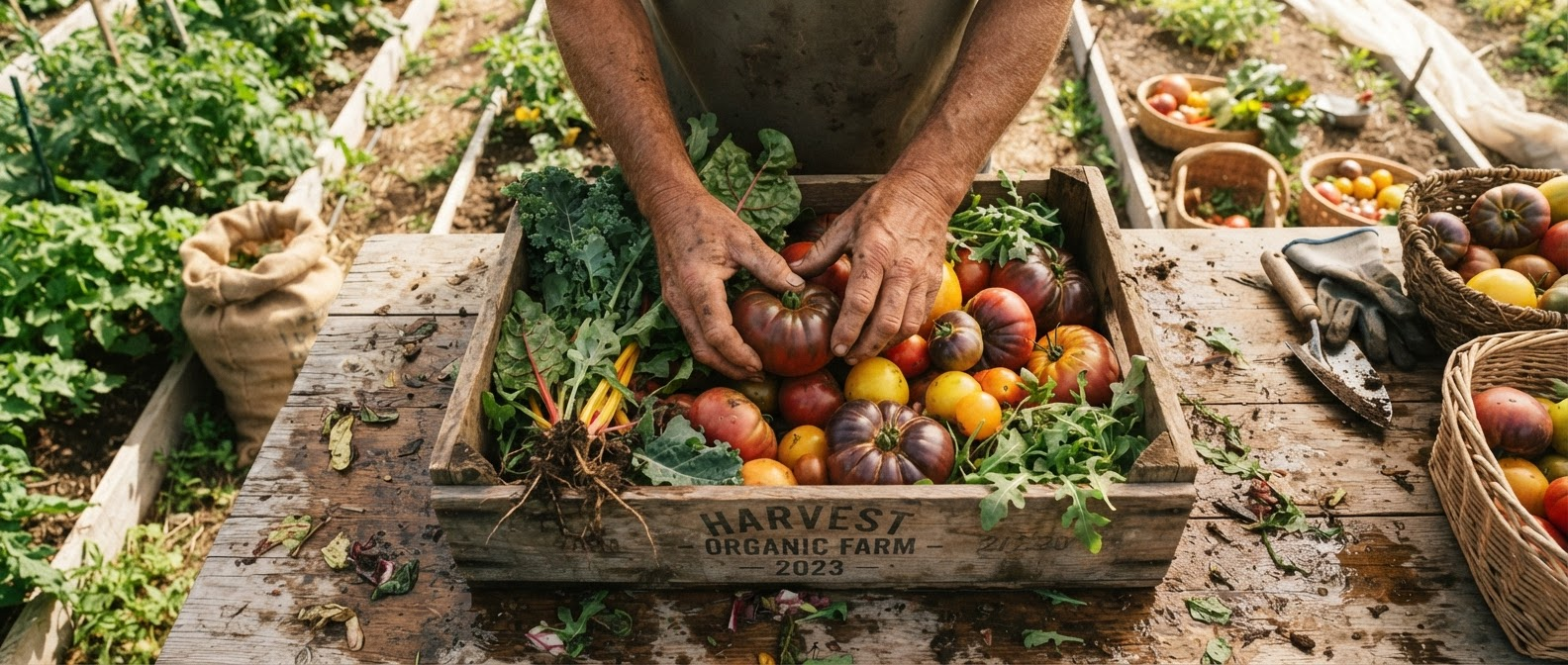 Hands sorting this week's harvest