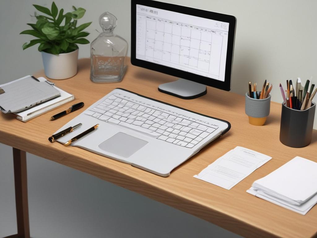 A close up shot of a well organized desk with