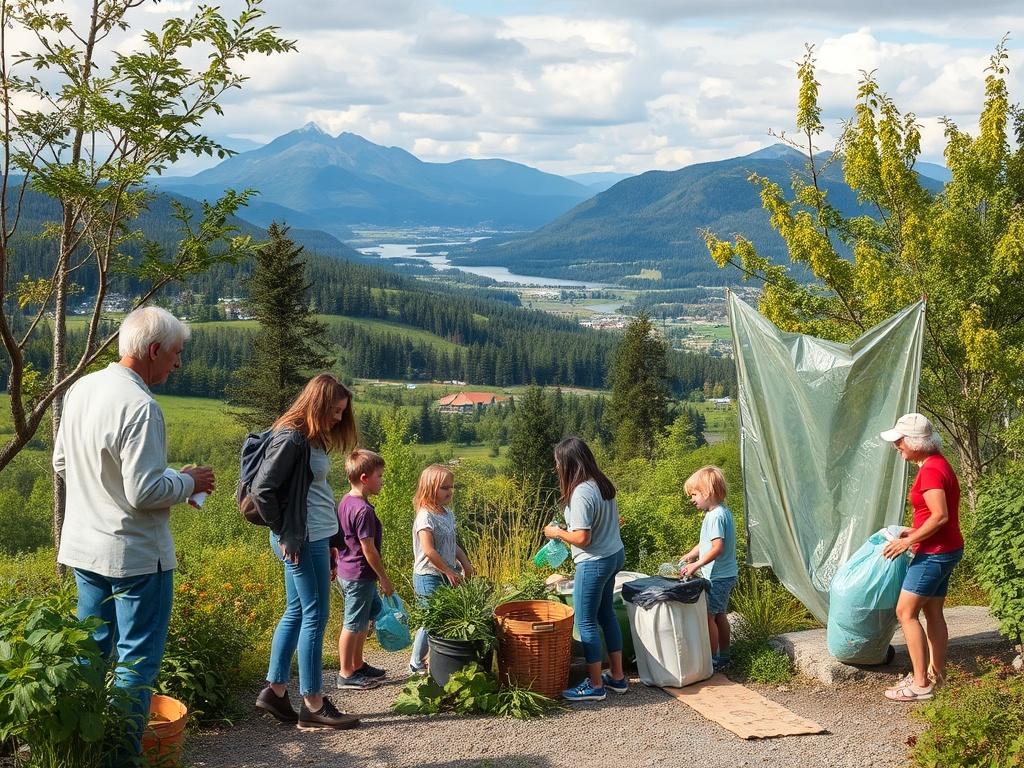 A scenic view of the Comox Valley with families and