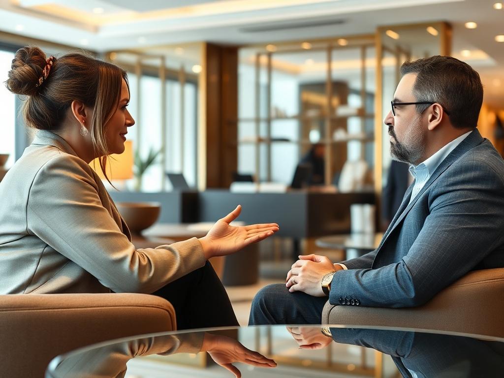 A warm and inviting consultation setting where a client engages