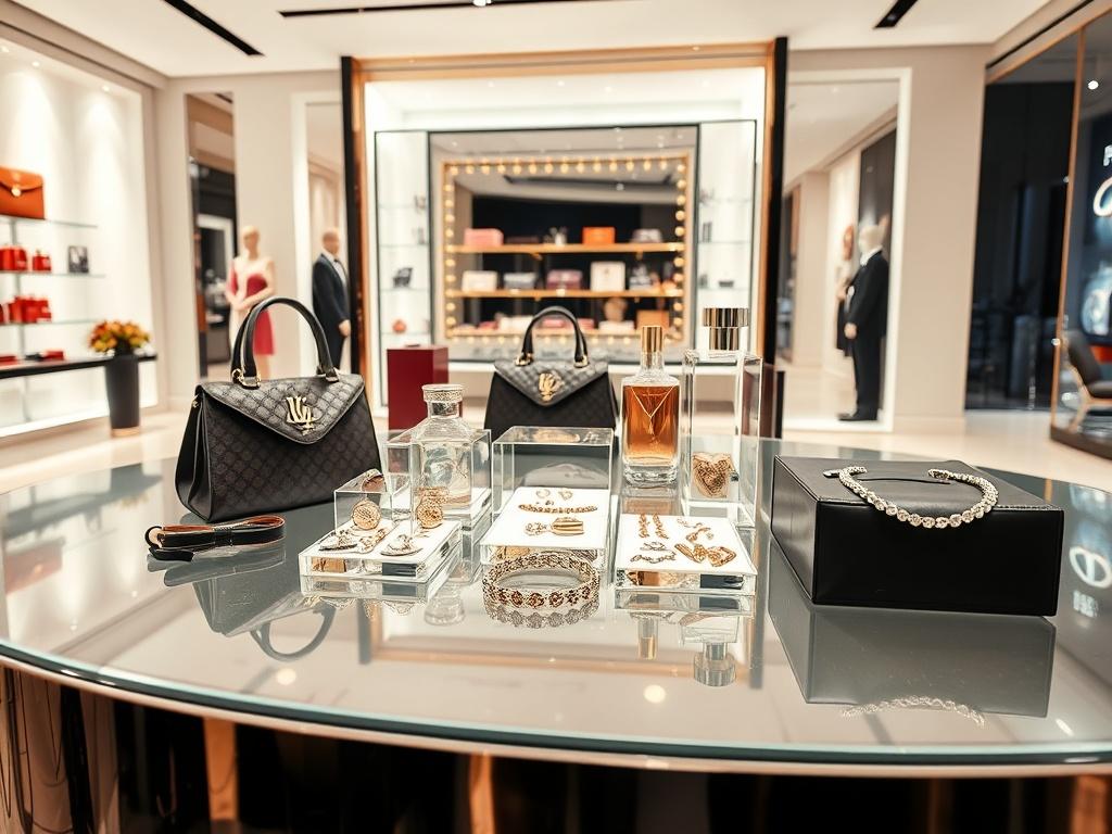 A luxurious shopping experience showcasing a beautifully arranged display of