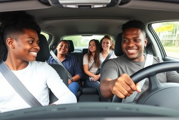 Students in driving lesson