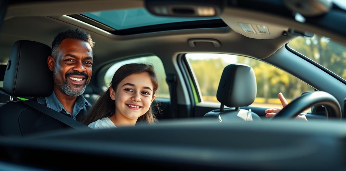 Driving instructor and student