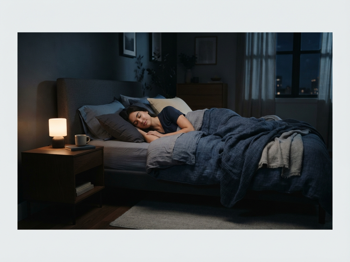 Quality sleep - person sleeping peacefully in a dark room