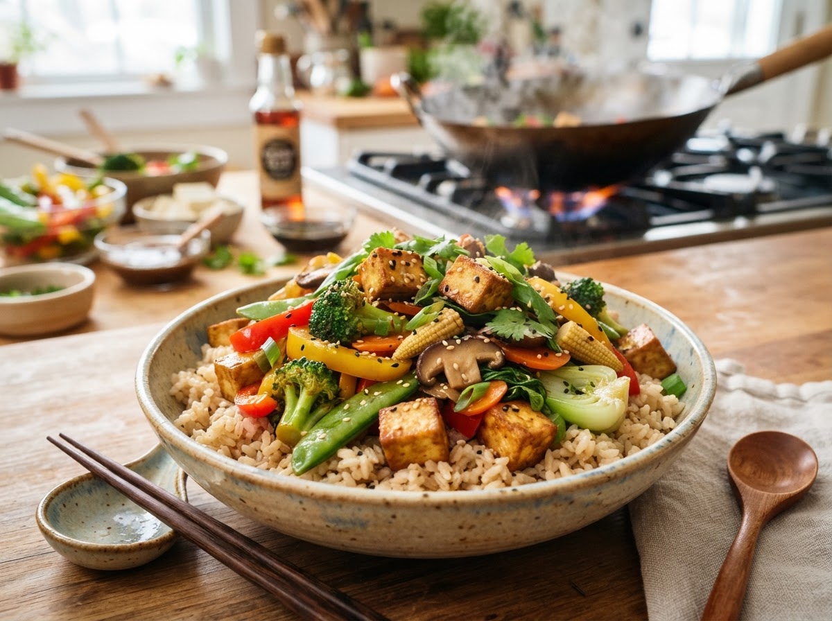 Tofu Vegetable Stir-Fry with Brown Rice