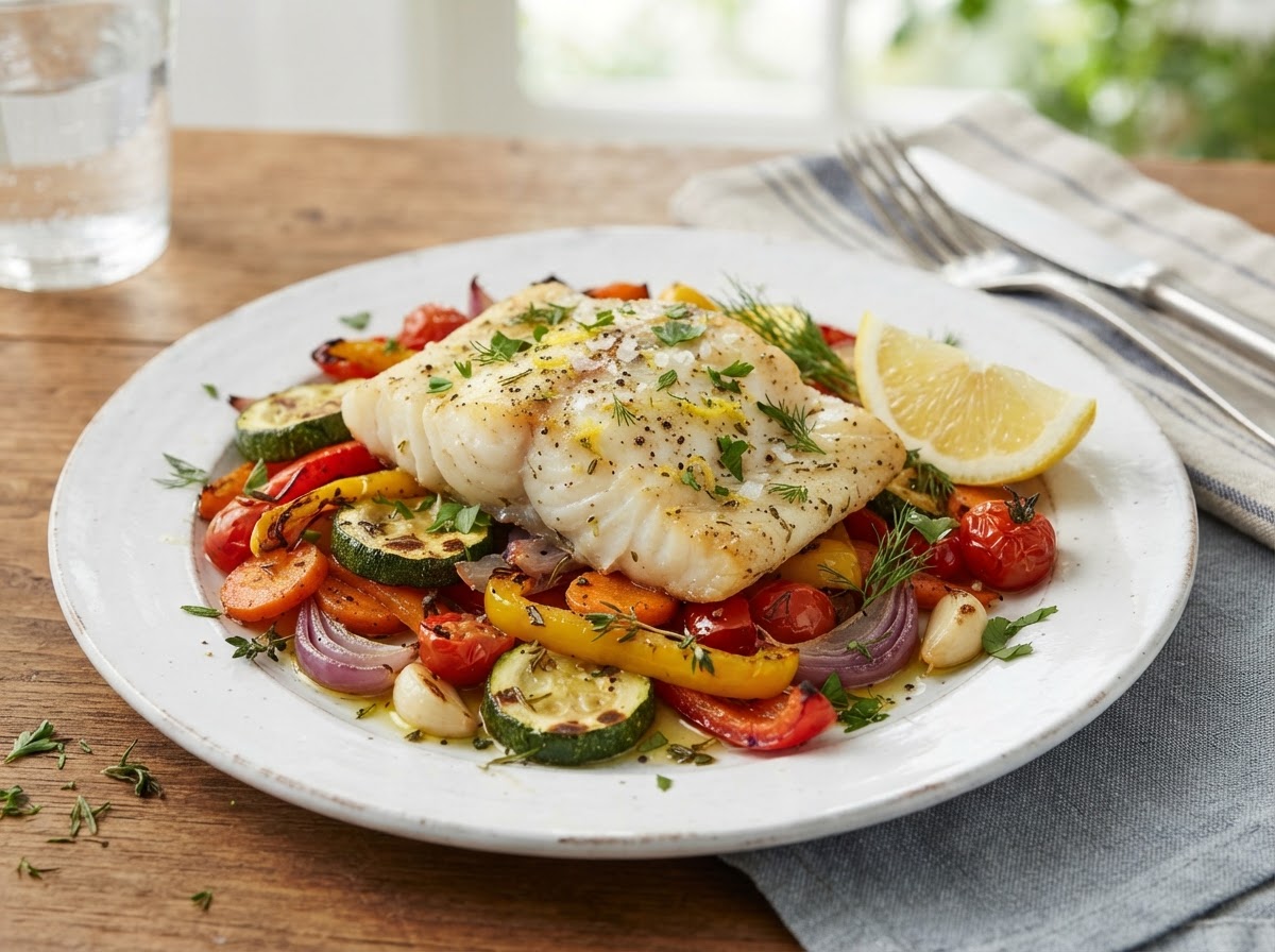 Baked Cod with Roasted Vegetables