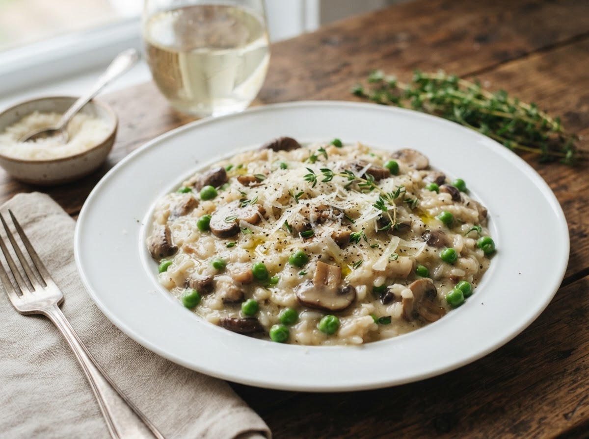 Mushroom Risotto with Peas