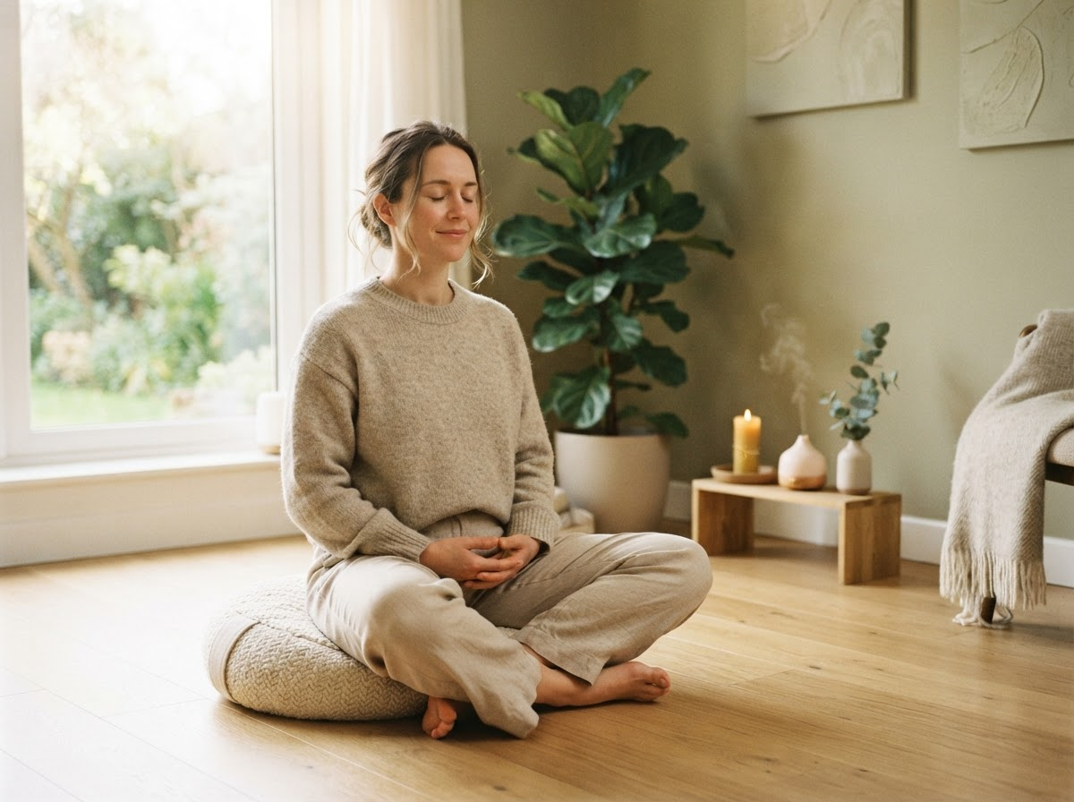 Person finding calm through meditation
