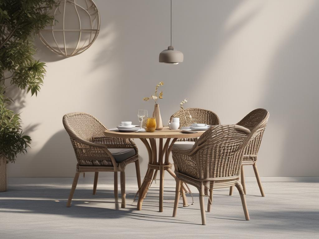 stylish rattan dining set, outdoor dining, elegant furniture