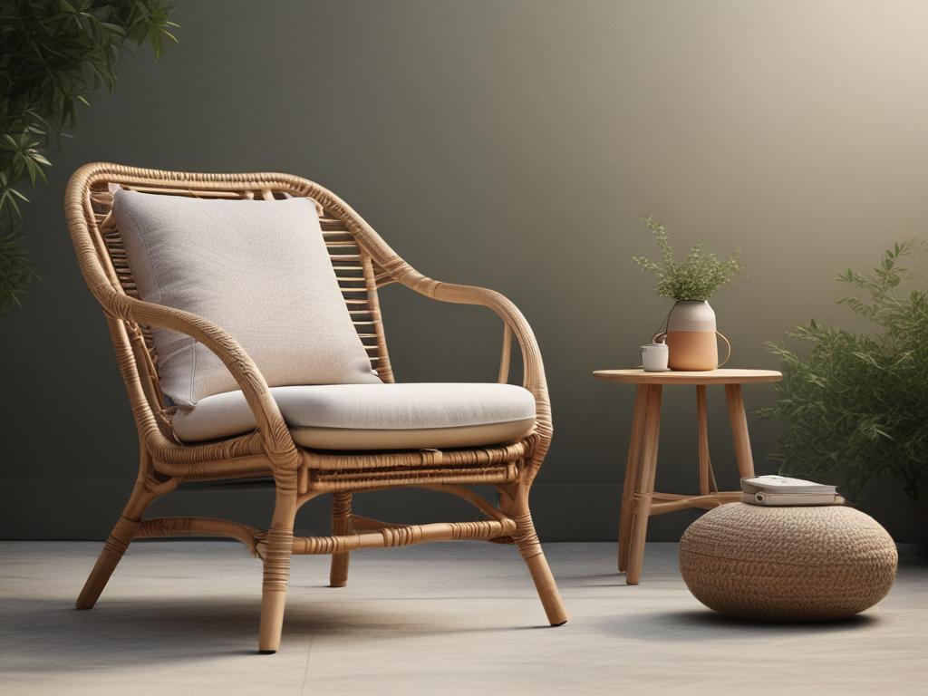 cozy rattan lounge chair, outdoor relaxation, stylish seating