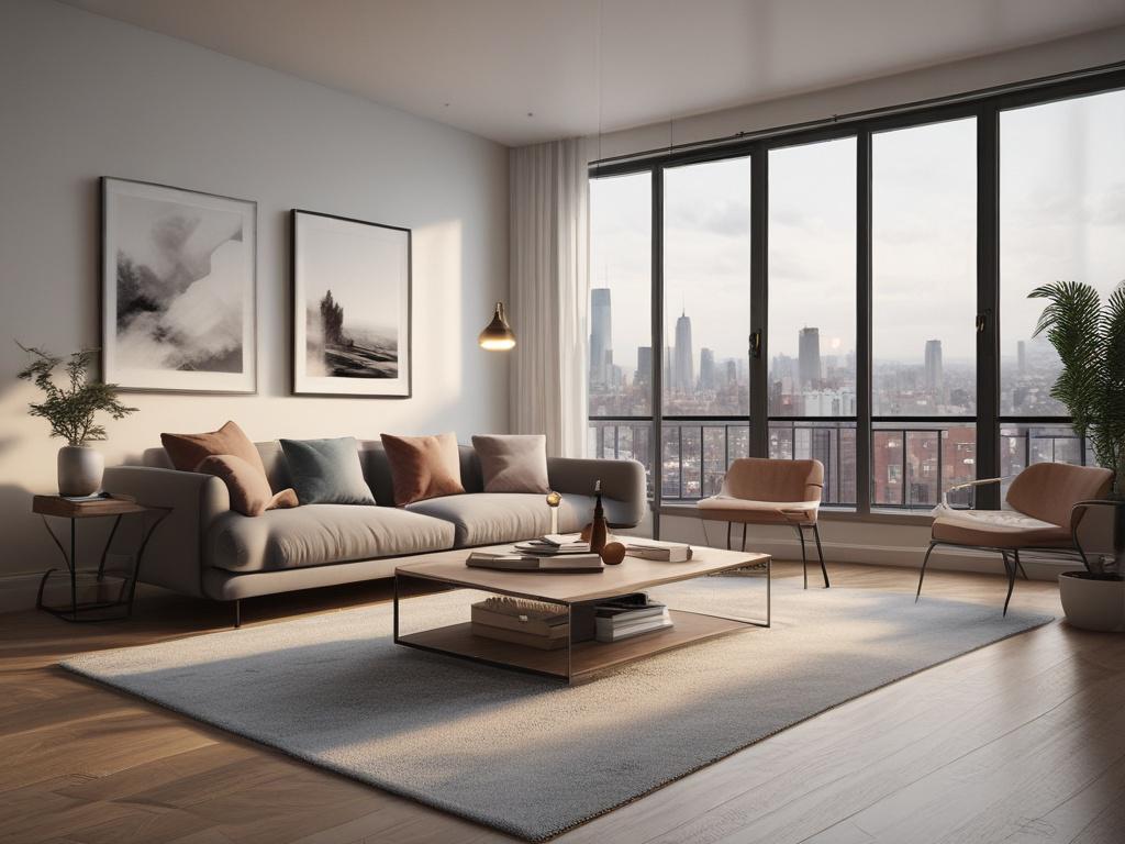 A high resolution image of a stylish city apartment interior,