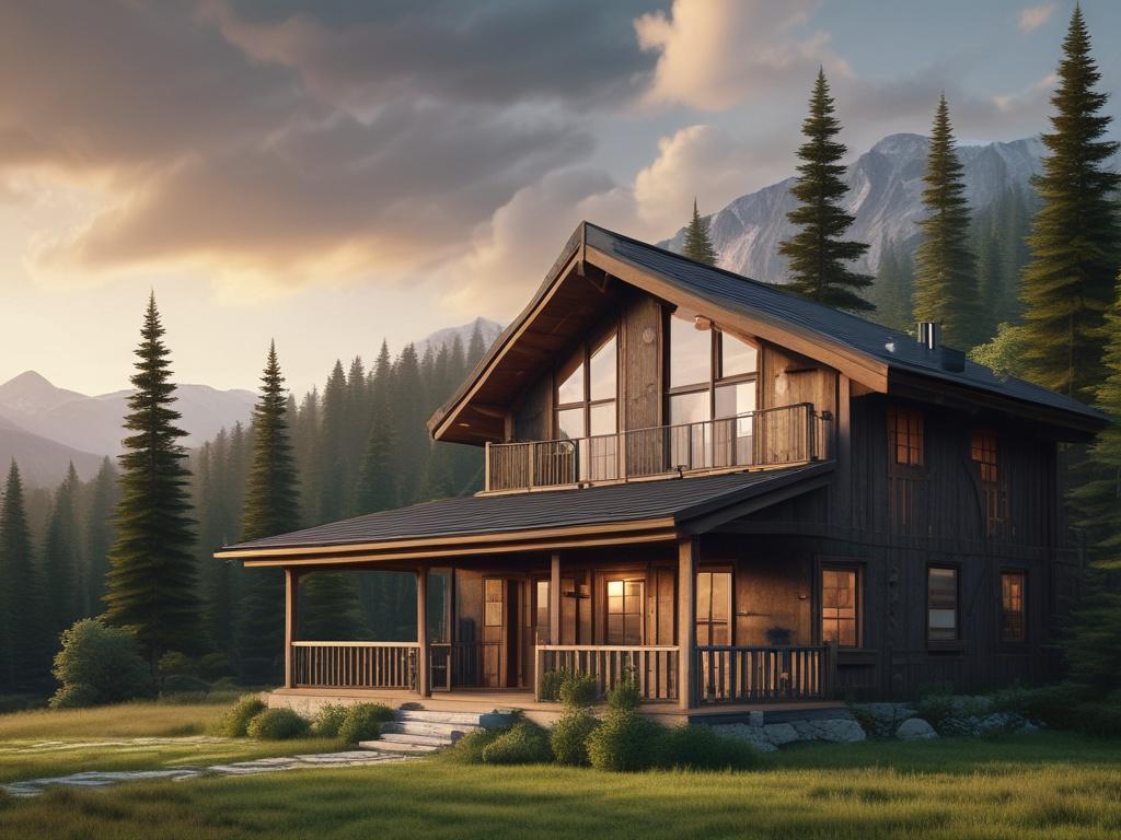 A high resolution image of a rustic mountain retreat cabin