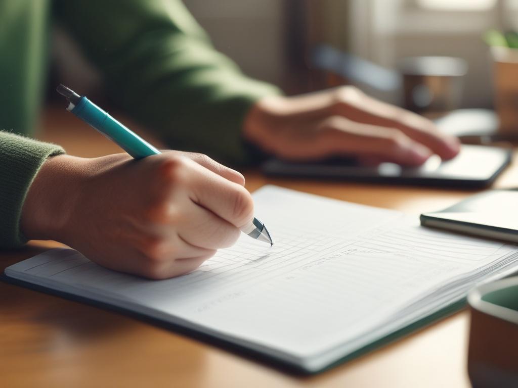 A close up shot of a person writing financial goals