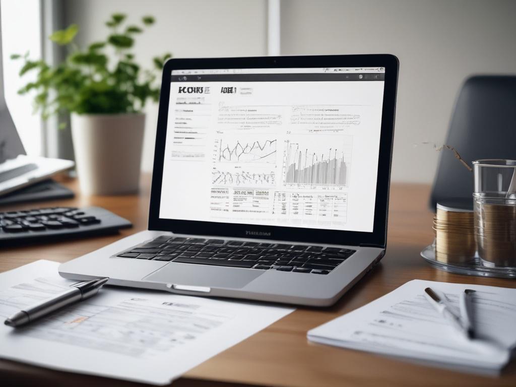 A close up shot of investment documents and a laptop