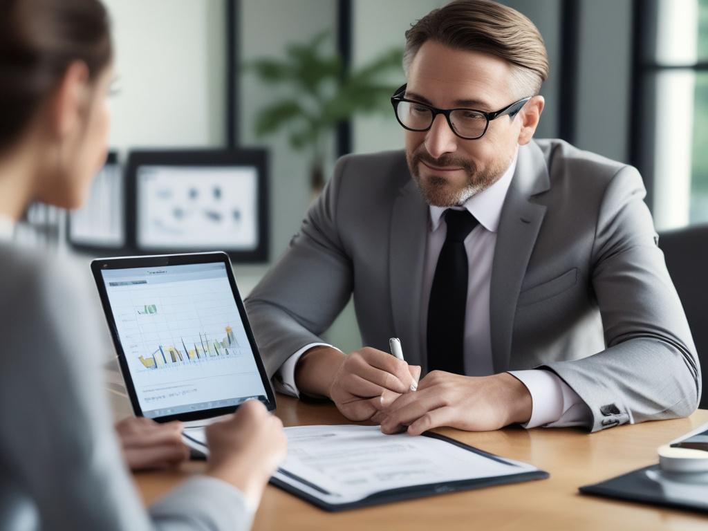 A close up shot of a professional financial advisor discussing