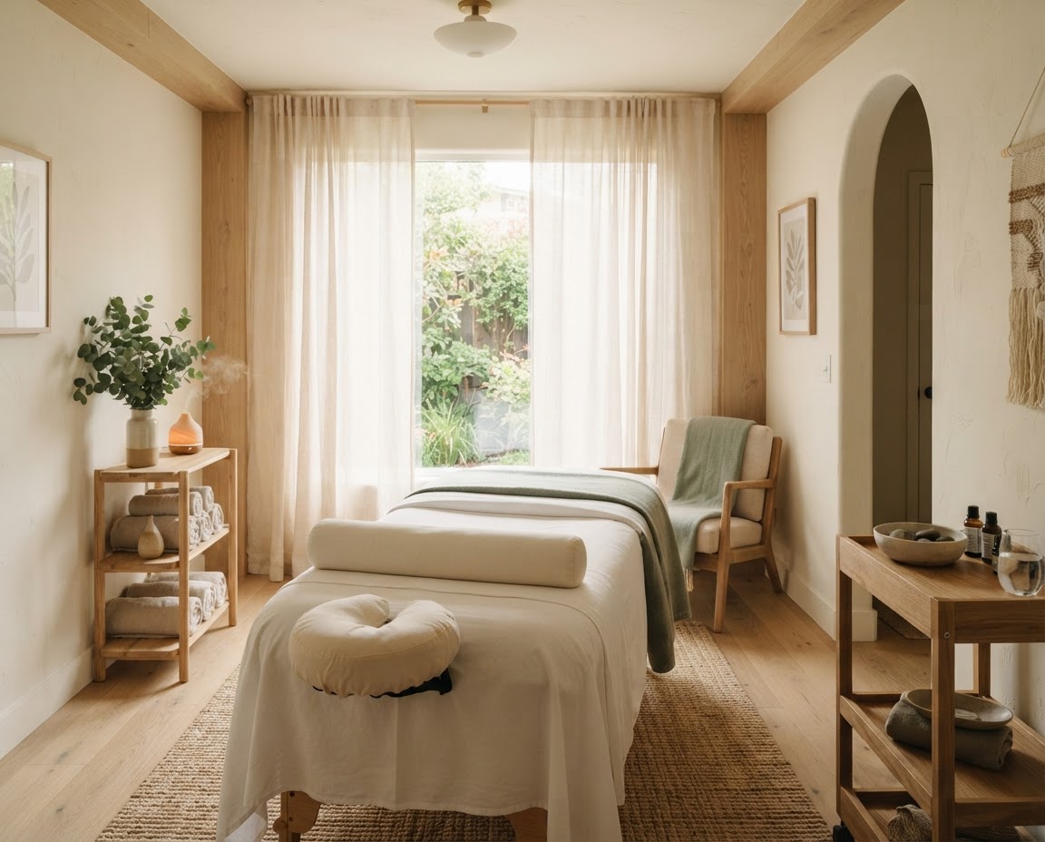 A peaceful massage room prepared for a restorative treatment