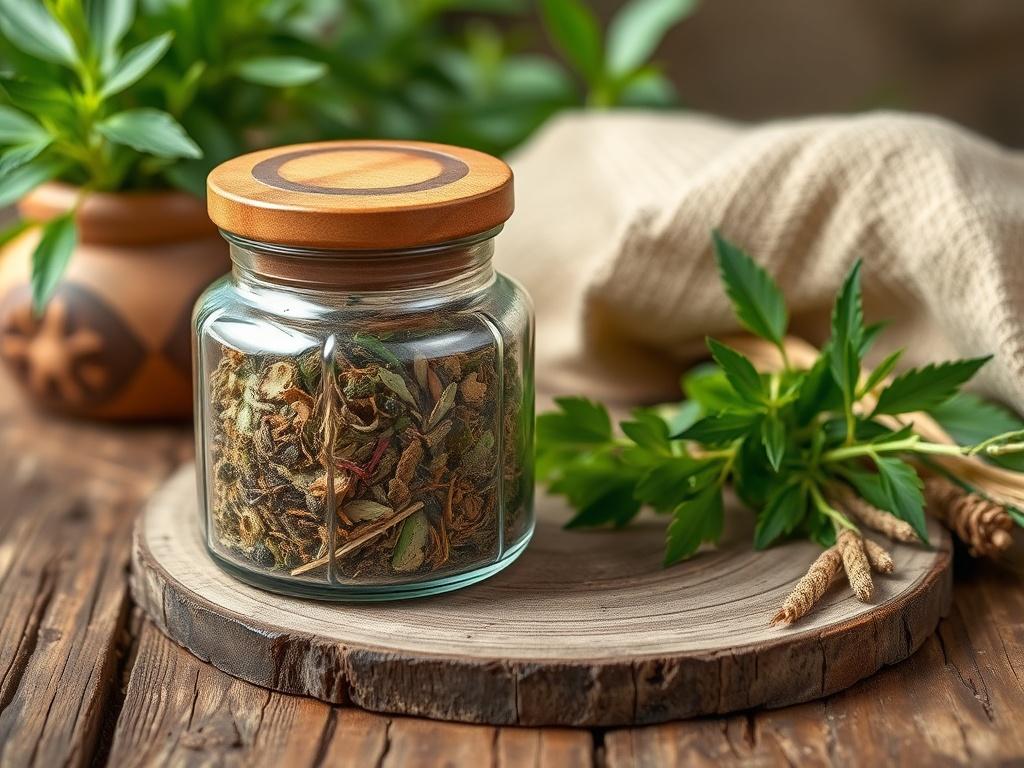 A chic stash jar made of glass with a wooden
