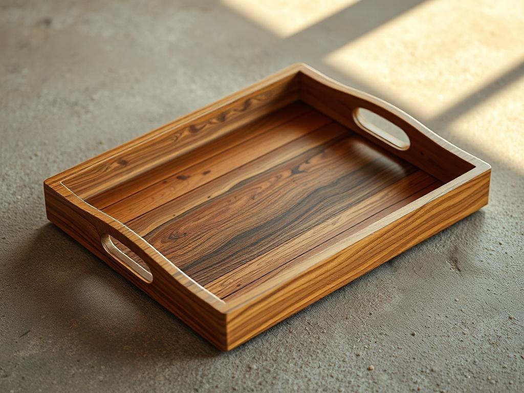 A rustic wooden rolling tray with intricate designs, placed on