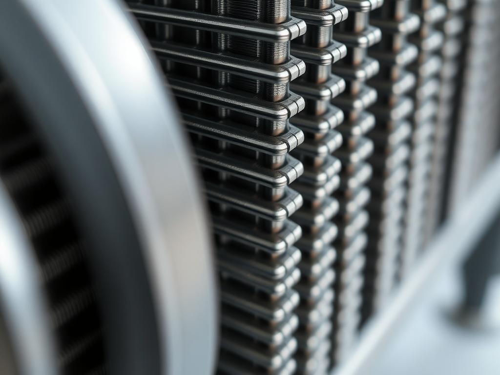 A hyper realistic close up shot of a heat exchanger,