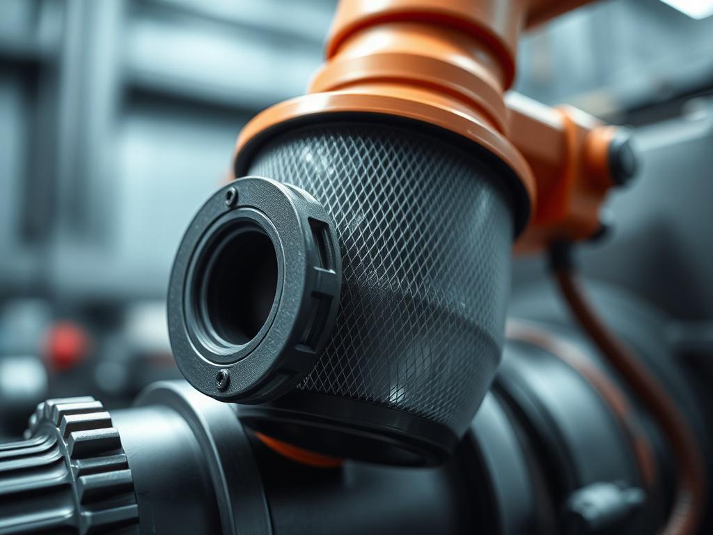 A hyper realistic close up shot of a suction filter,