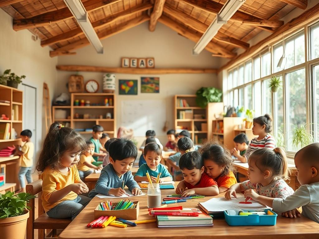 A warm, inviting classroom environment filled with children engaged in