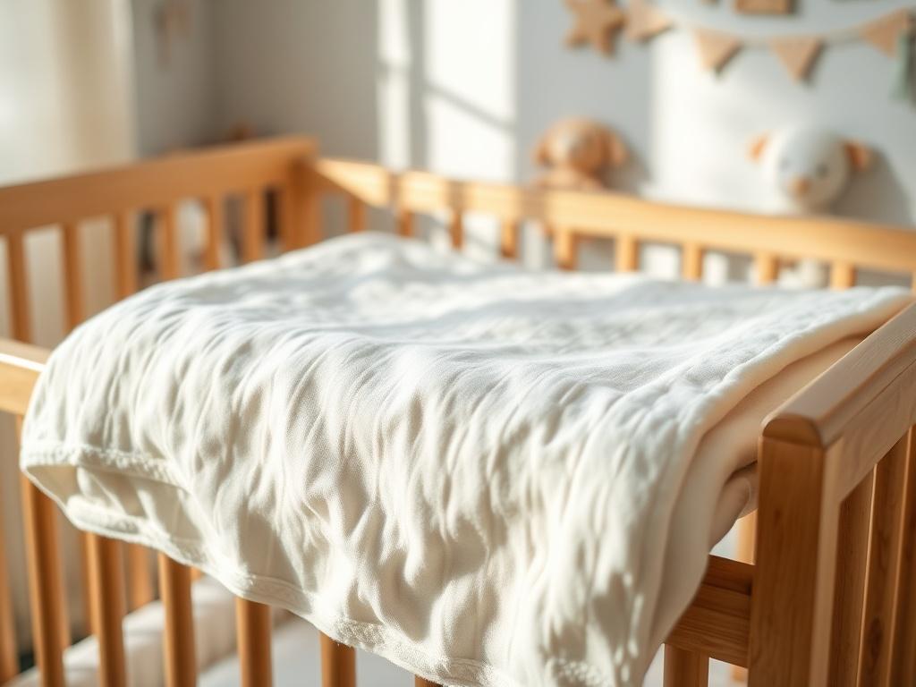 A soft, organic cotton baby blanket folded neatly on a
