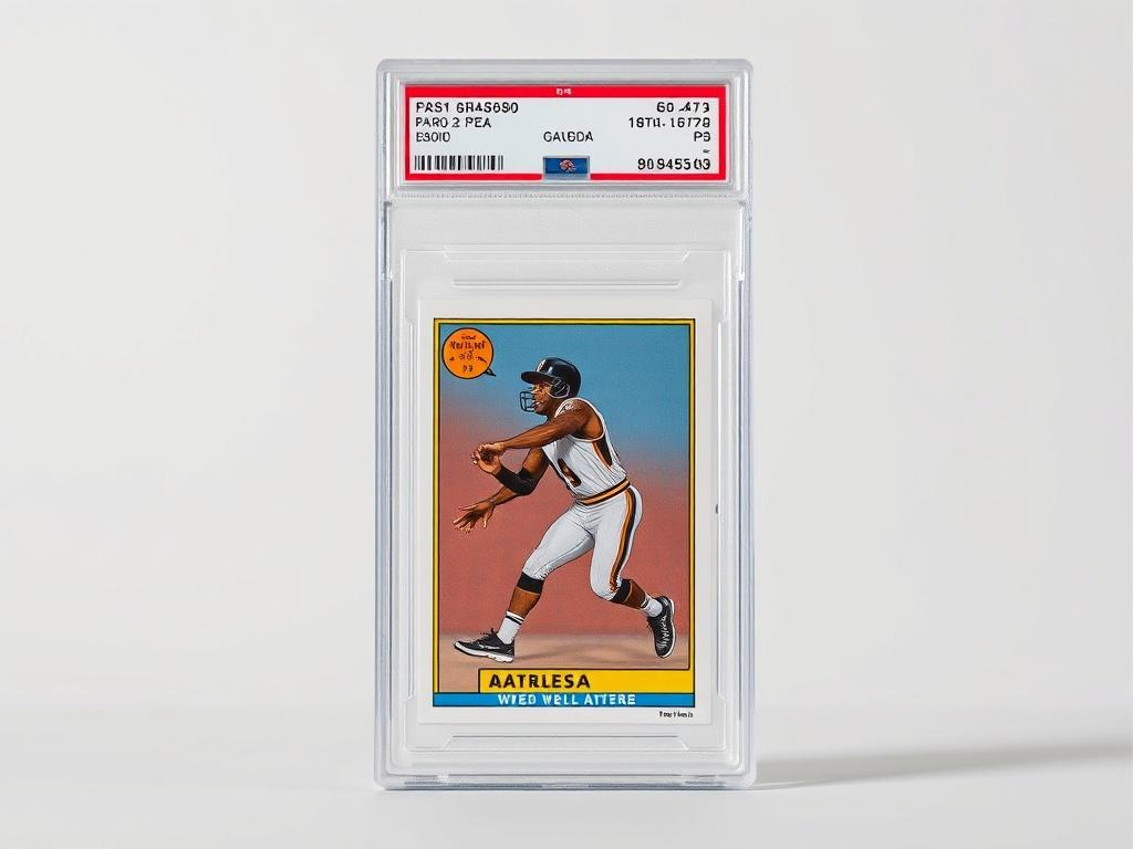 A high-resolution image of a graded sports card in a protective case, displayed prominently against a clean, minimalistic background. The focus is on the card's details, showcasing its pristine condition and PSA grading label.