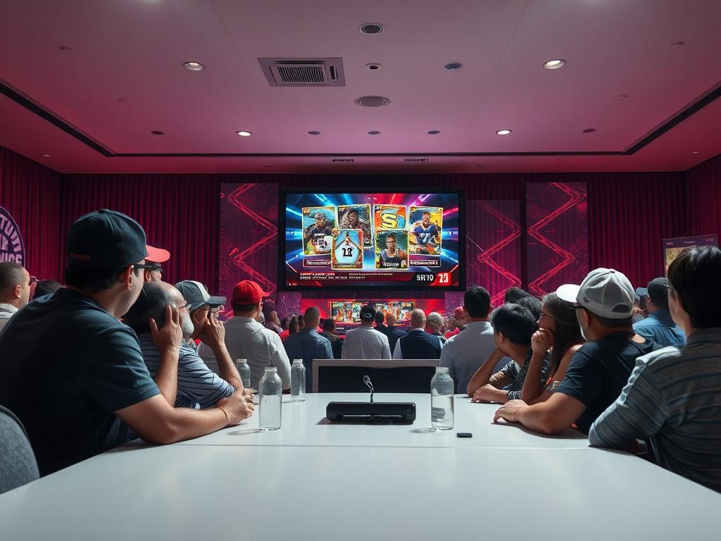 An action packed scene of a live sports card break