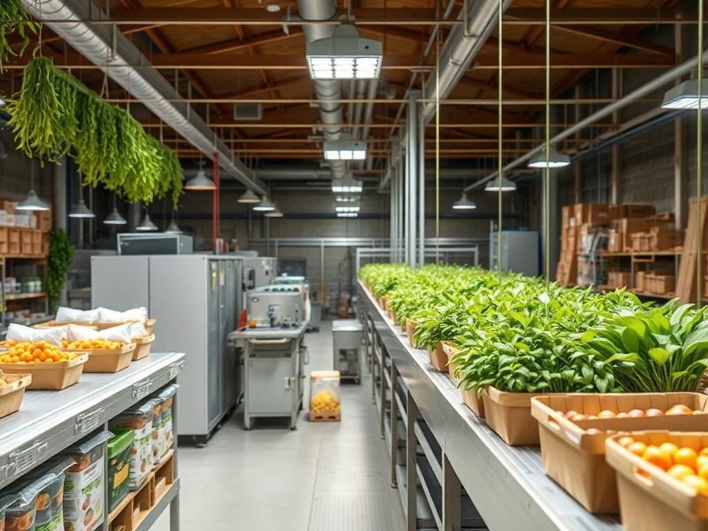 A high resolution of a modern food processing facility featuring