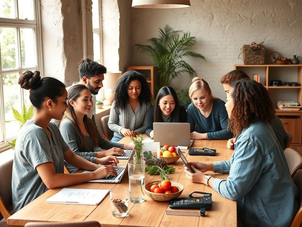 A realistic of a diverse group of people collaborating around