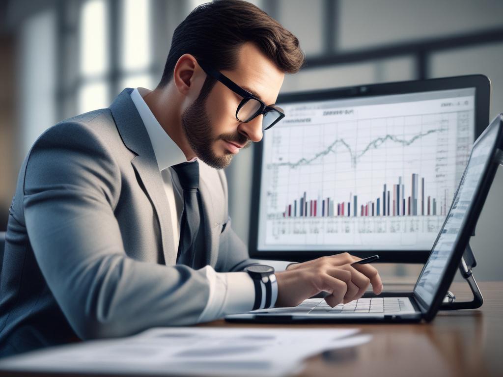 A close up shot of a portfolio manager reviewing financial