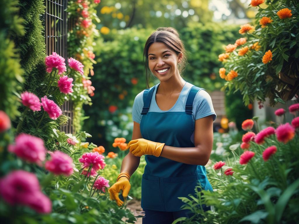 A close up shot of a domestic worker happily organizing