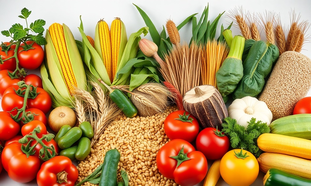 Premium agricultural products including fresh vegetables and crops