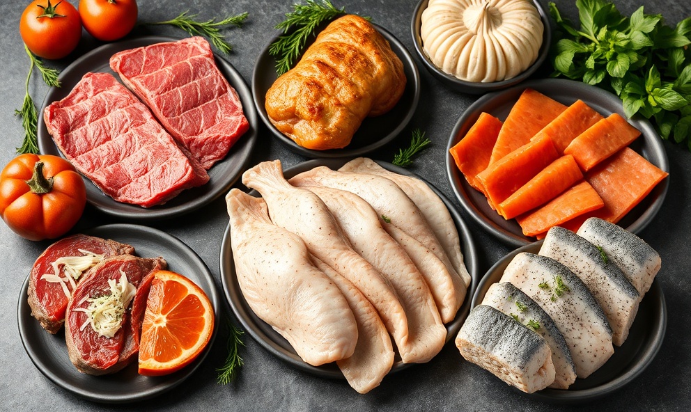 Premium protein food products displayed professionally