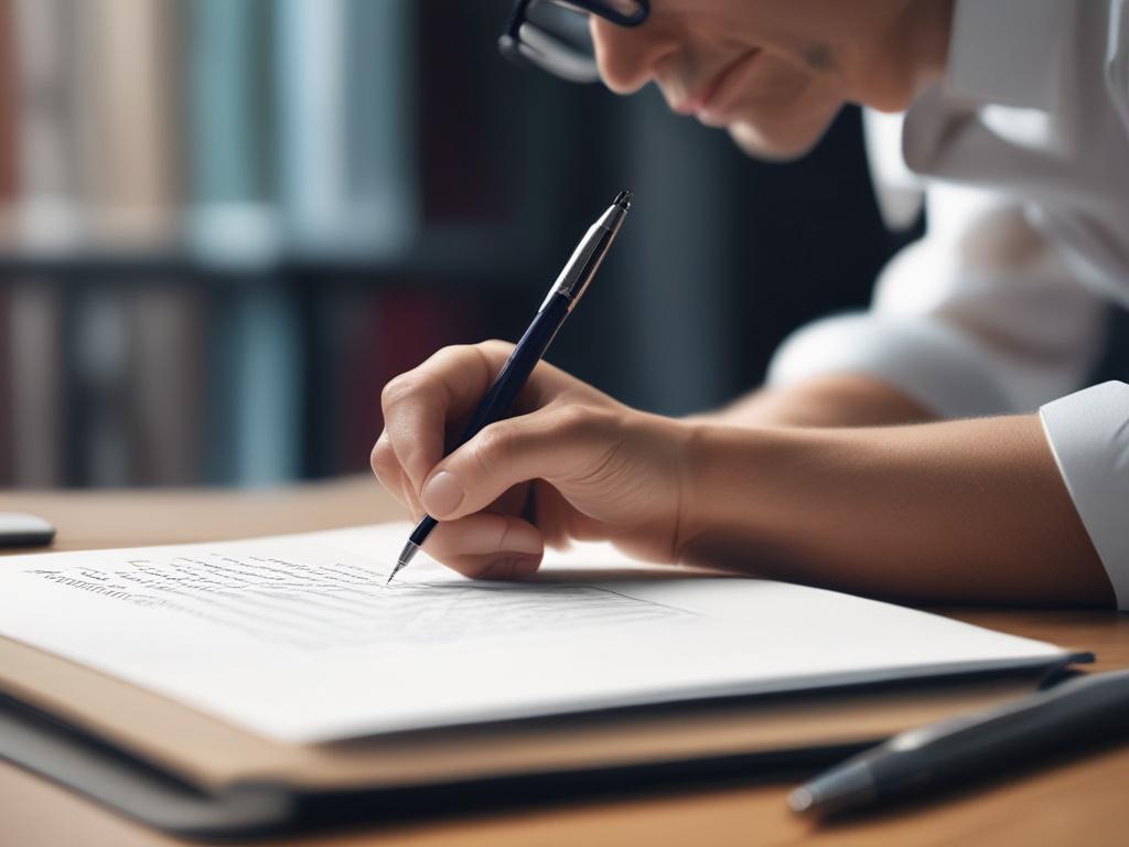 A hyper-realistic close-up photo of a creative professional working on communication and visual identity design. The subject is focused, holding a digital pen, working on a sleek tablet displaying vibrant branding logos and color palettes. The background is minimalistic with soft lighting and hints of office elements blurred out. Shot with a 45mm f/1.2 lens style to capture fine details and a shallow depth of field. The color scheme subtly integrates rgb(193, 153, 87) in the visuals on the tablet and surrou