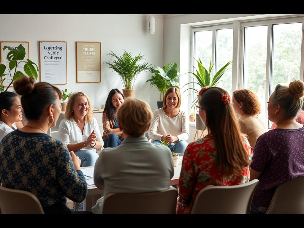 A lively wellness workshop in progress, with participants engaging in