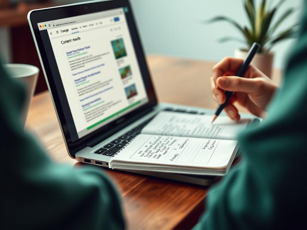 A hyper realistic close up of a content strategist brainstorming