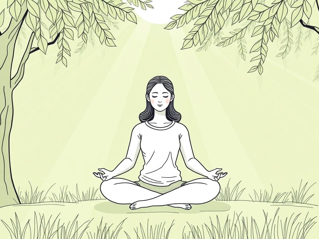 **AI Image Generation Prompt:**

Create a high-quality illustration that visually represents the theme of anxiety relief, inspired by the blog titled "Understanding Anxiety: Strategies for Relief." The composition should clearly focus on a single subject: a person sitting cross-legged in a serene environment, practicing mindfulness or meditation. The individual should appear calm and composed, with gentle facial features that convey a sense of tranquility. 

Surround the subject with elements that evoke pea