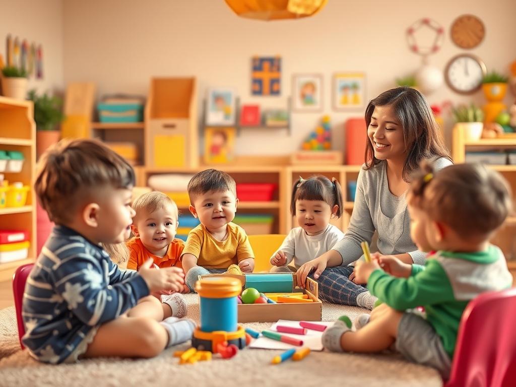 A cheerful preschool classroom filled with colorful learning materials
