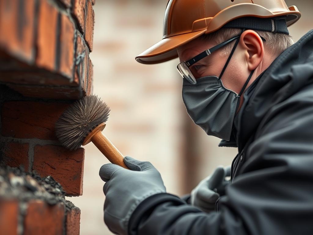 A close up shot of a professional chimney sweep in