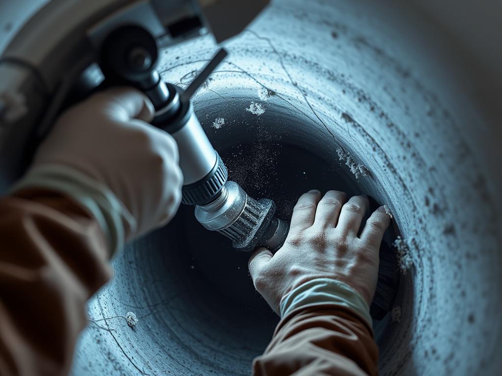 An air duct cleaning technician using advanced vacuum equipment to