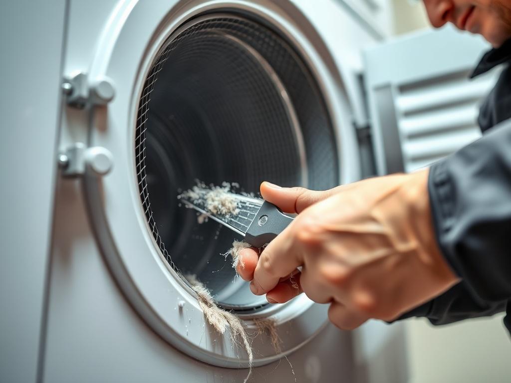 A technician cleaning a dryer vent, showcasing the process of