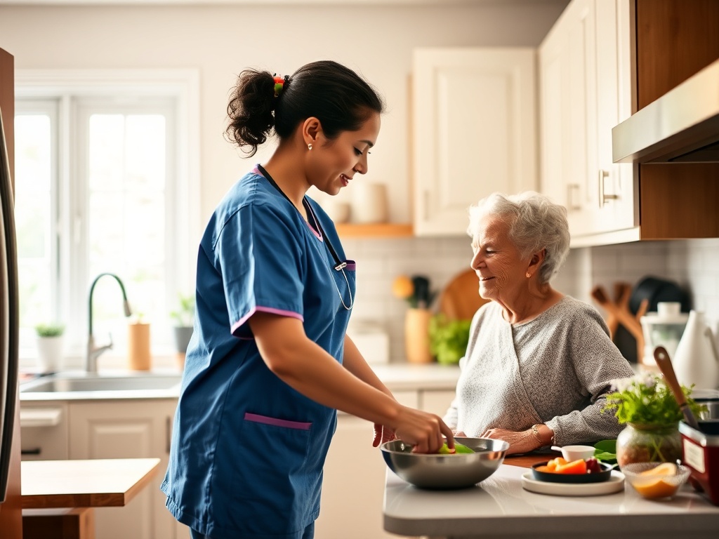 Caregiver helping with light housekeeping and meal preparation