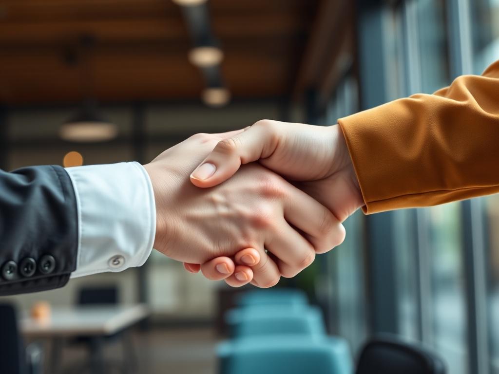 A close up shot of a hand shaking another hand,