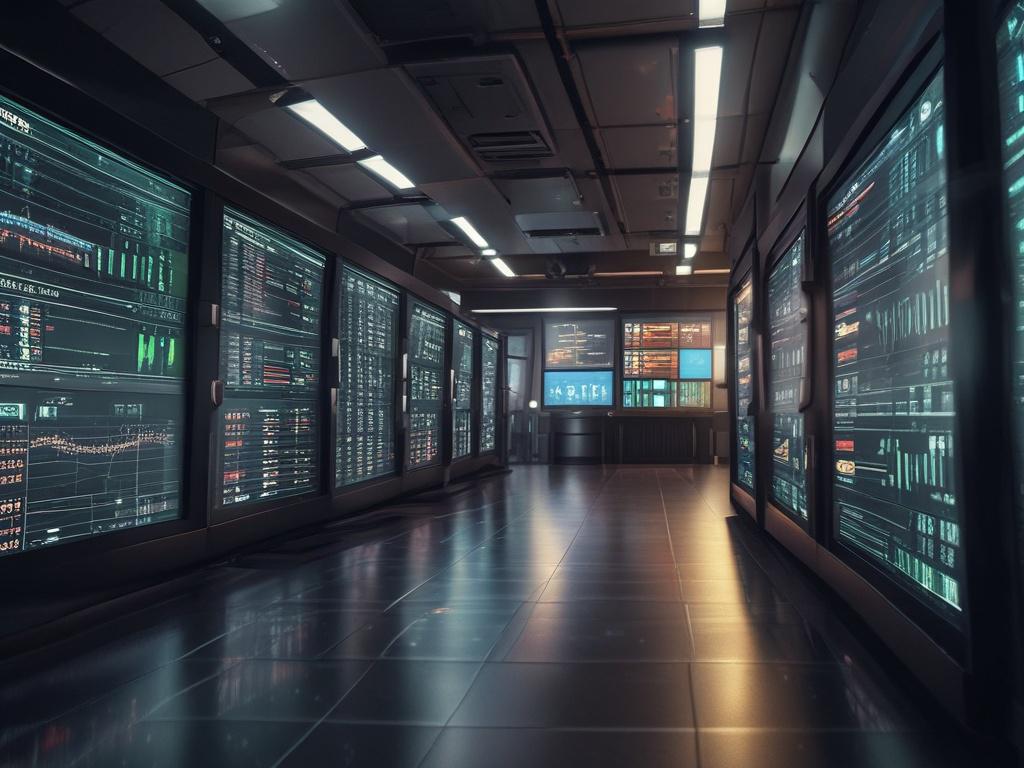 realistic high-resolution close-up of a trading terminal, showcasing advanced trading algorithms in action, dark modern interface with glowing elements, shot with a 45mm f/1.2 lens