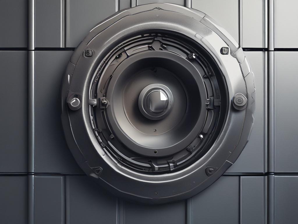 a close-up of a secure digital vault, symbolizing data protection and security, with modern technology elements, shot with a 45mm f/1.2 lens