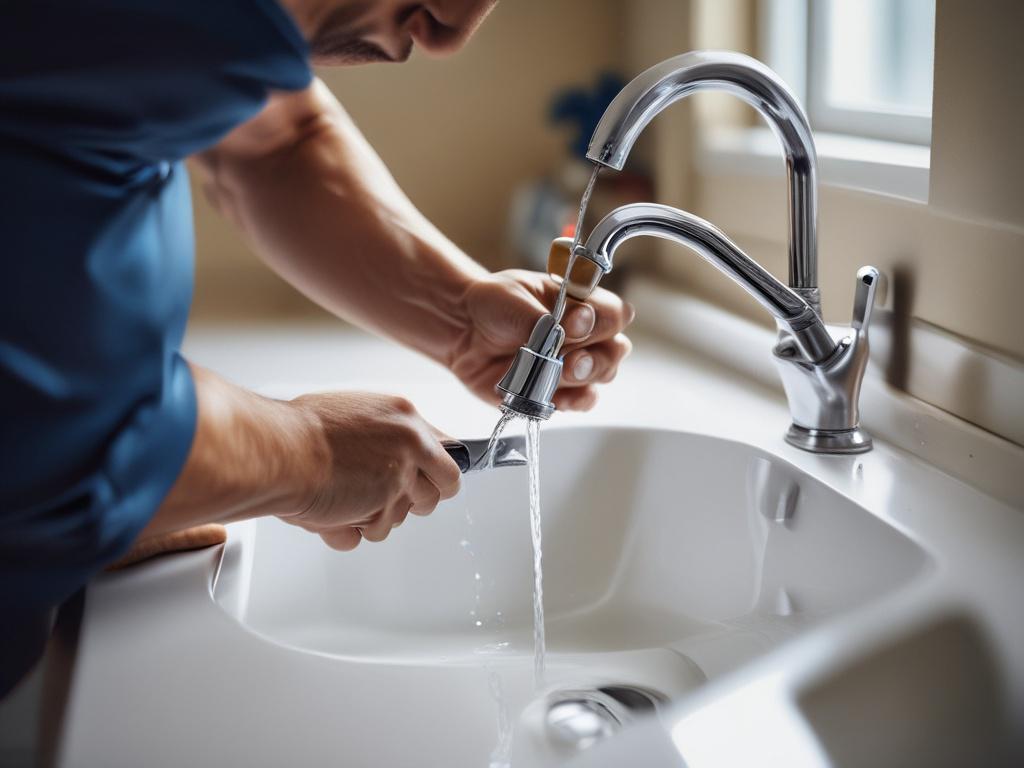 A close up shot of a plumber in action, focusing